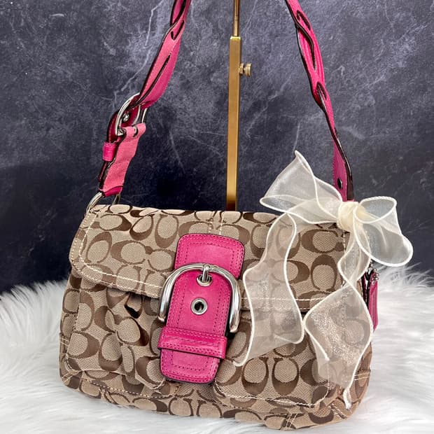 90s coach 시그니처 로즈핑크 에르고 브레이드 버클 숄더백