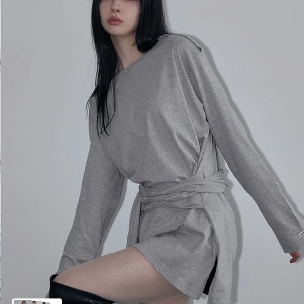 렌세 랩 타이 롱 슬리브 티 멜란지그레이