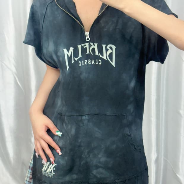 Tie-Dye Lettering Semi-Zipup Hood