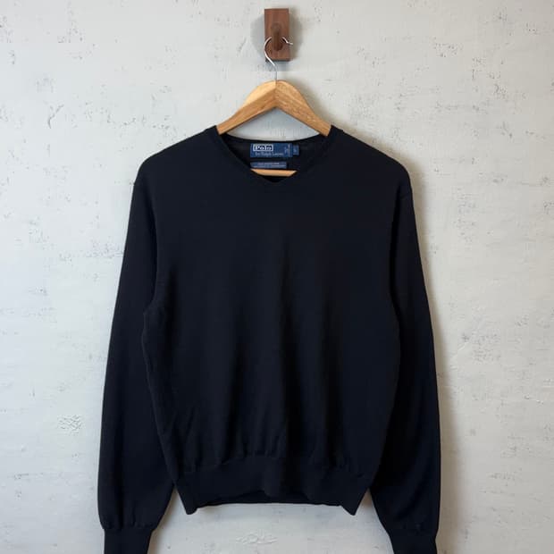 폴로랄프로렌 빈티지 암패치 메리노울 니트 블랙