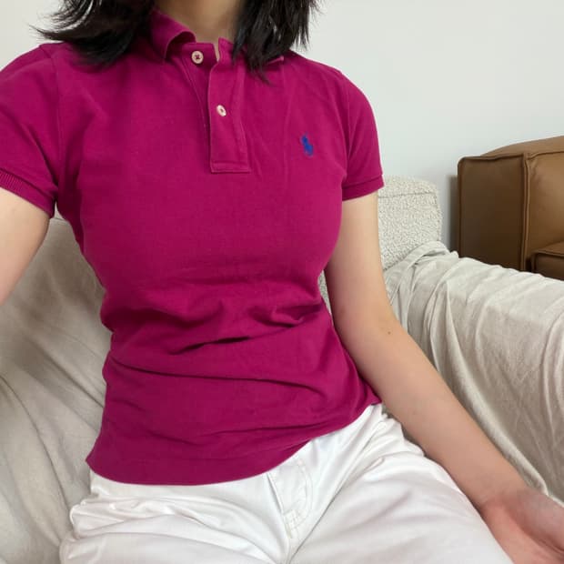 빈티지 폴로 랄프 로렌 카라 반팔 티셔츠 핑크 보라 자주색
