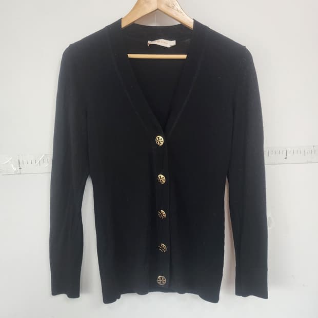 토리버치 블랙 가디건 금장 로고