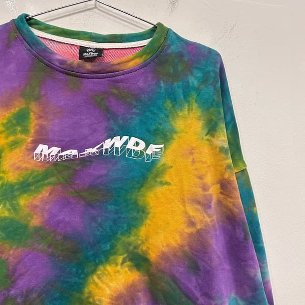 MAXWDF 빈티지 물나염 패턴 스트링 맨투맨