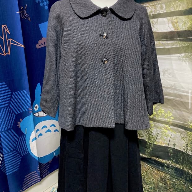 빈티지 둥근 카라 사와코 코트 케이프