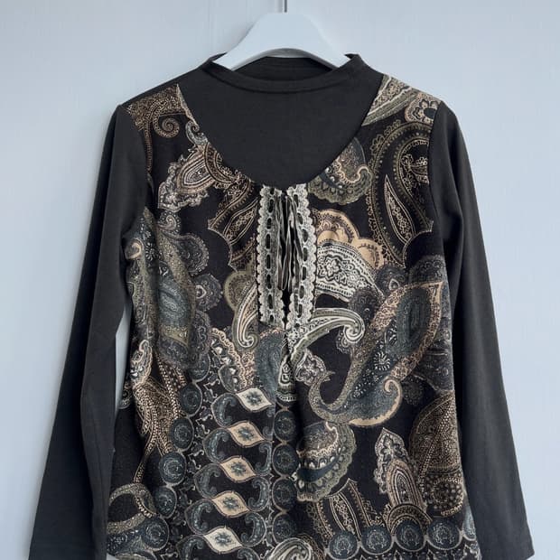 COTE 벨벳 스트랩 페이즐리 빈티지 탑