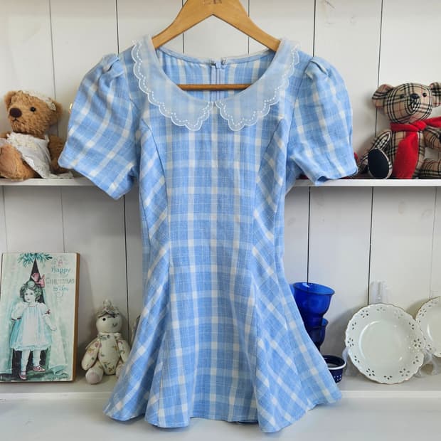 (Secret Honey) 체크 리본 플레어 튜닉원피스