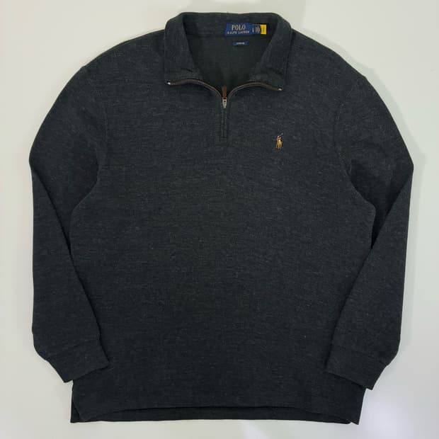 Polo  폴로 랄프로렌 자수 코튼 차콜 반집업 니트