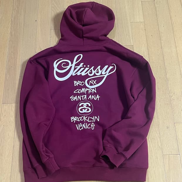 스투시 월드투어 후드(버건디)