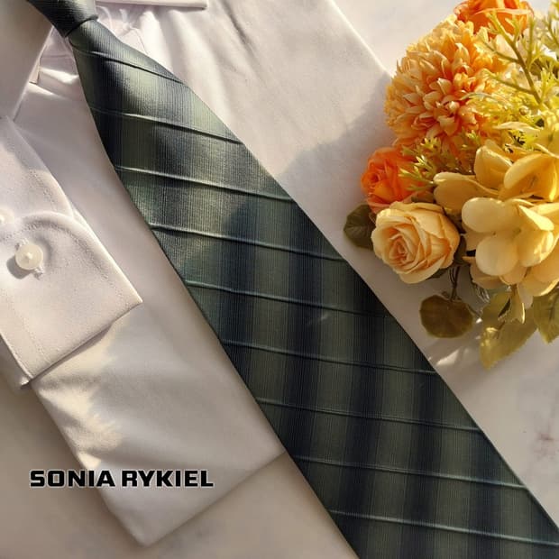 소니아리키엘 실크 그린 스트라이프 넥타이 9.9cm A+등급 K1552
