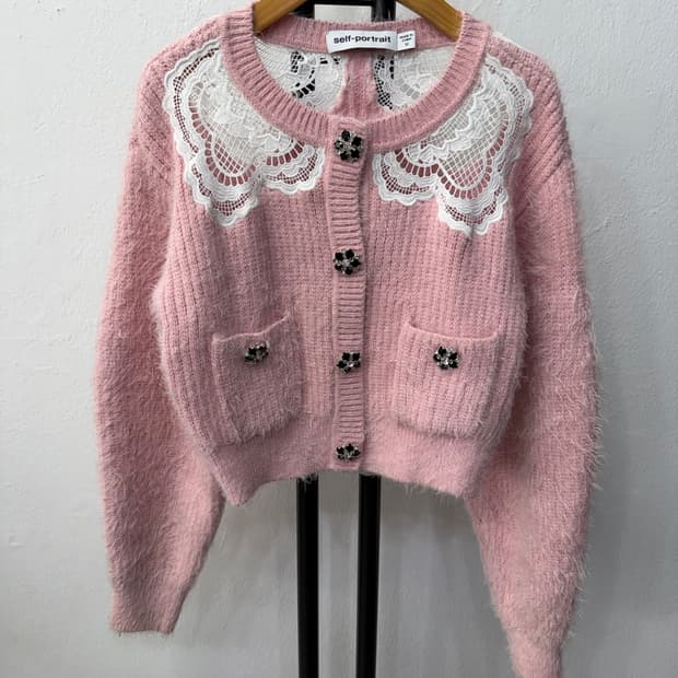 정품) 셀프포트레이트 핑크 레이스 가디건 M