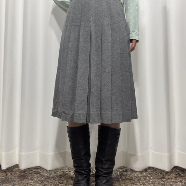 oxford gray wool pleats skirt