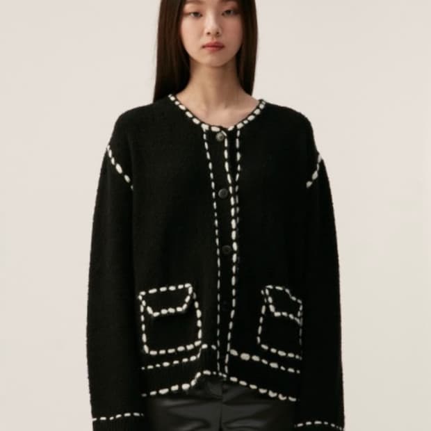 더오픈프로덕트 오픈와이와이 울 스티치 가디건 블랙