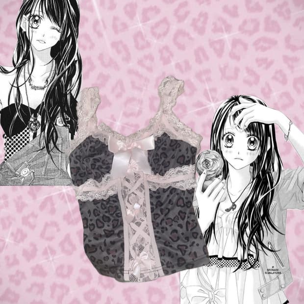 빈티지 레오파드 히메갸루깔 레이스 호피 리본 슬리브리스