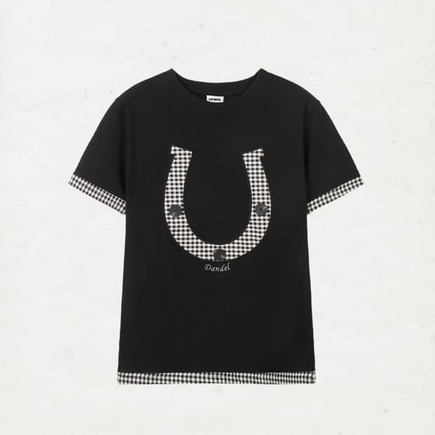단델 DD horseshoe check applique tee 체크티