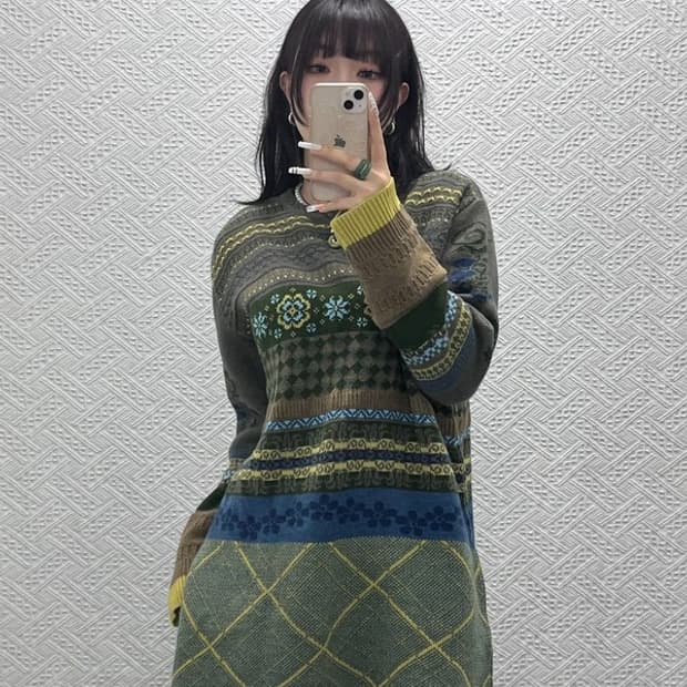 오일릴리 모리 코지 노르딕 코위찬 보헤미안 패턴 니트 L C11037