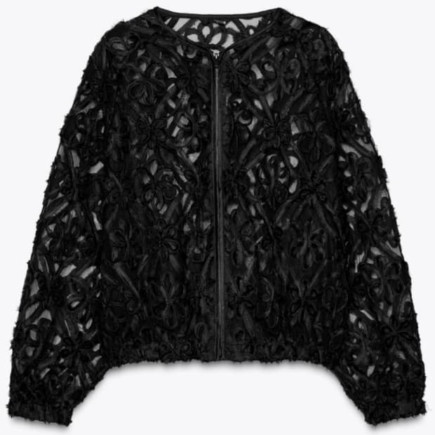 자라 블랙 플라워 레이스 집업 가디건
