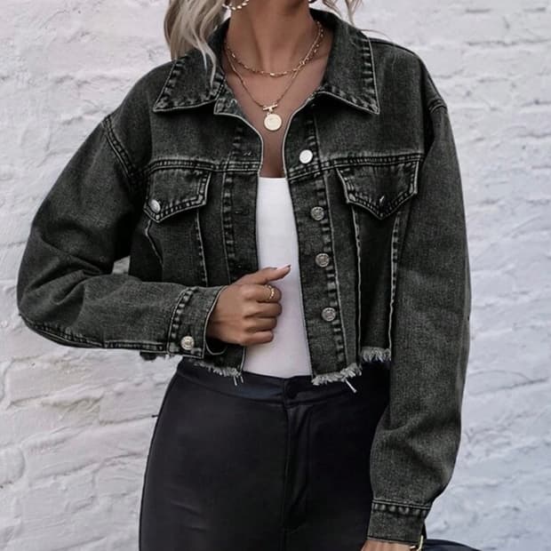 Shein 블랙 데님 크롭 자켓 M