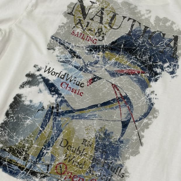 노티카(Nautica) Wind & Sail 빈티지 화이트 반팔 티셔츠