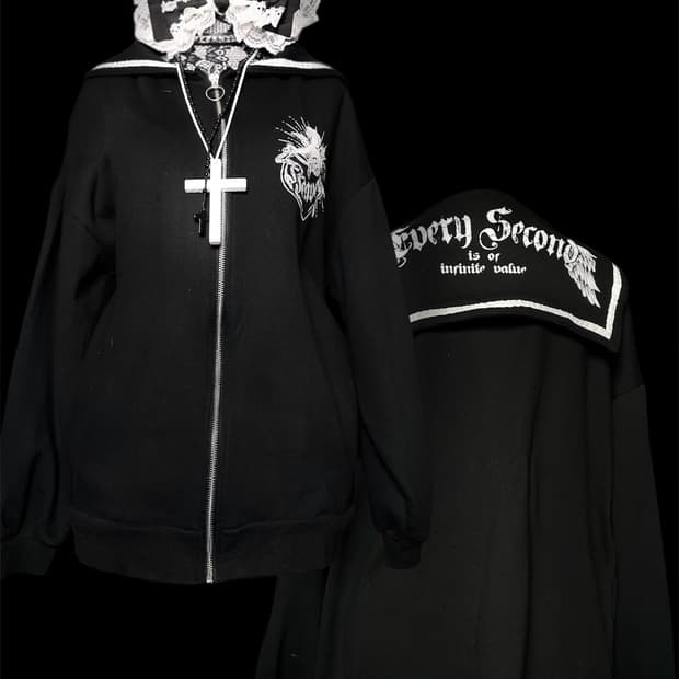 JPN 펑크 세일러 카라 천사 블랙 후드집업