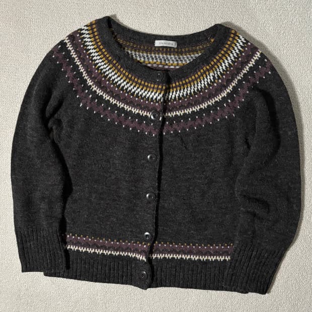 일본빈티지 차콜 패턴 포인트 니트 가디건