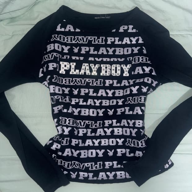 플레이보이 갸루 y2k 딱붙 큐빅 롱슬리브 