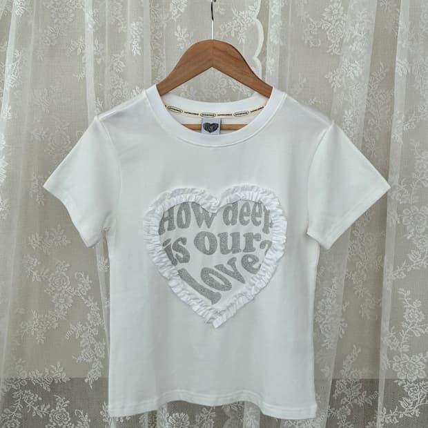 F) 러브이즈트루 레이스 러브 반팔 티셔츠 화이트