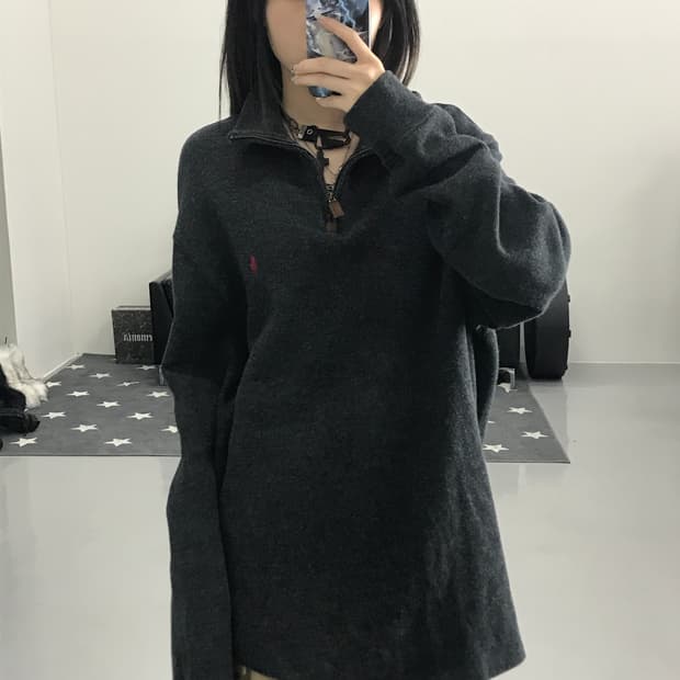 폴로랄프로렌 그레이 반집업 니트