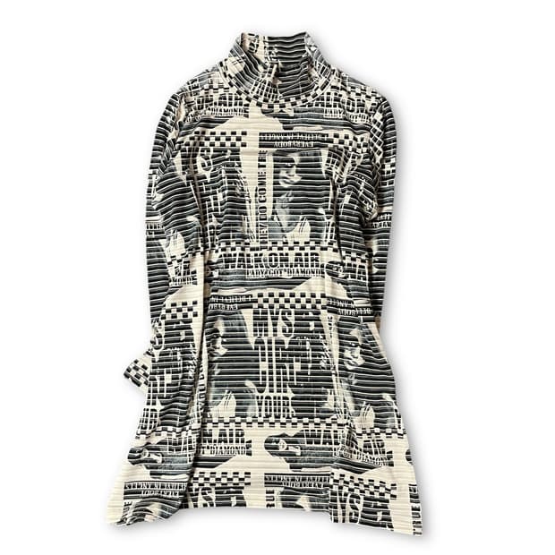 빈티지 스트라이프 텍스쳐 프린팅 반폴라 긴팔 티셔츠