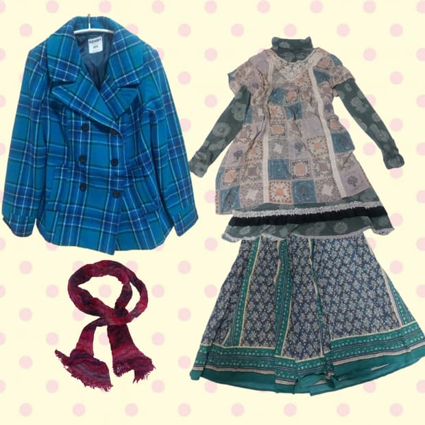 모리걸 히피 보헤미안 아오이유우 5피스 파랑 코디세트