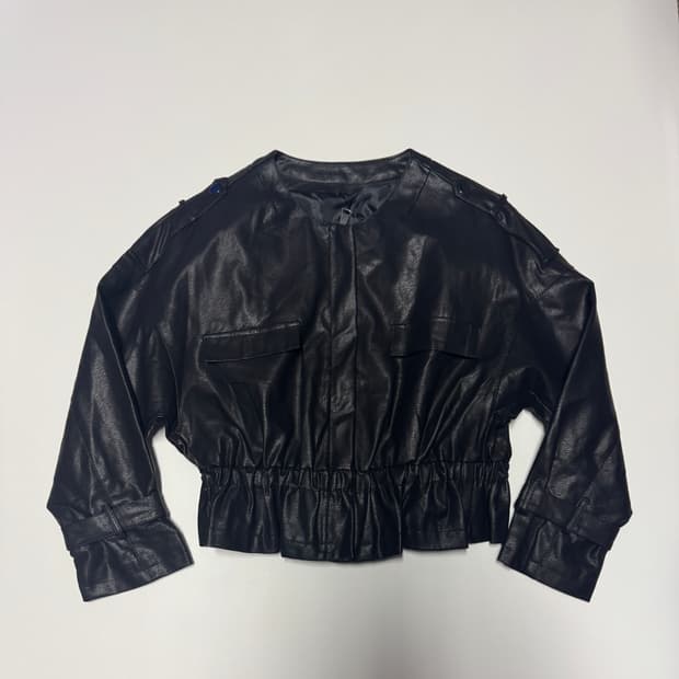 여성 빈티지 페이크 레더 미들 밴드 집업 크롭 자켓 S