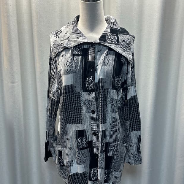 블랙 체크 터틀넥 가디건