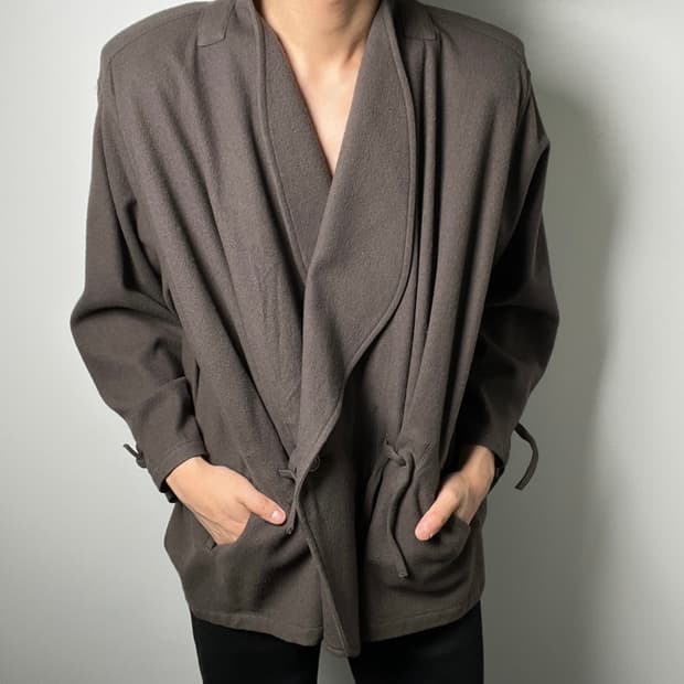 80's 이세이미야케 니트 테리 숄 칼라 랩 자켓