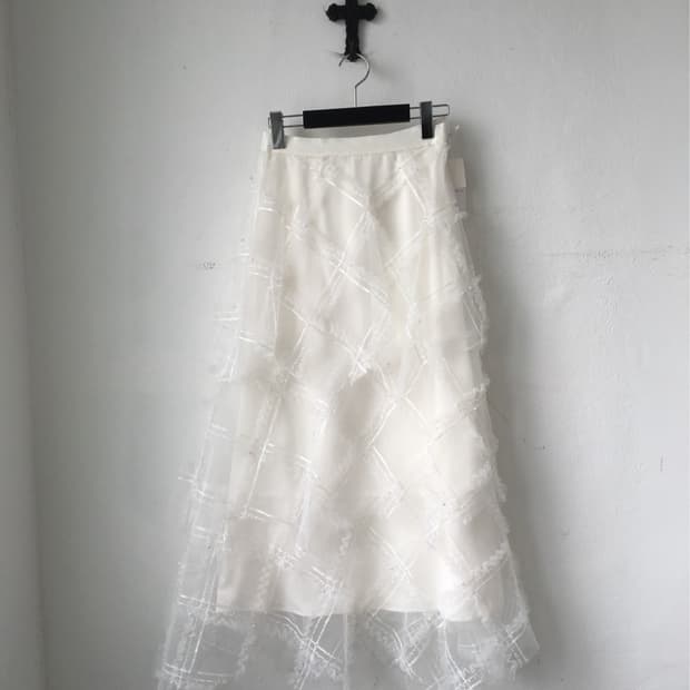 Pattern lace unbalanced sha long skirt