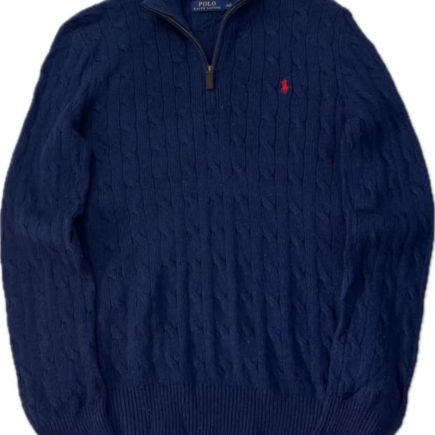 95 폴로 네이비 꽈배기 반집업 니트