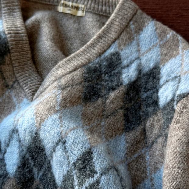 Dry boucle wool argyle pattern knit P/O