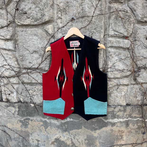 인디언 모터사이클 복각 핸드 우븐 울 오르테가 웨스턴 치마요 베스트 조끼