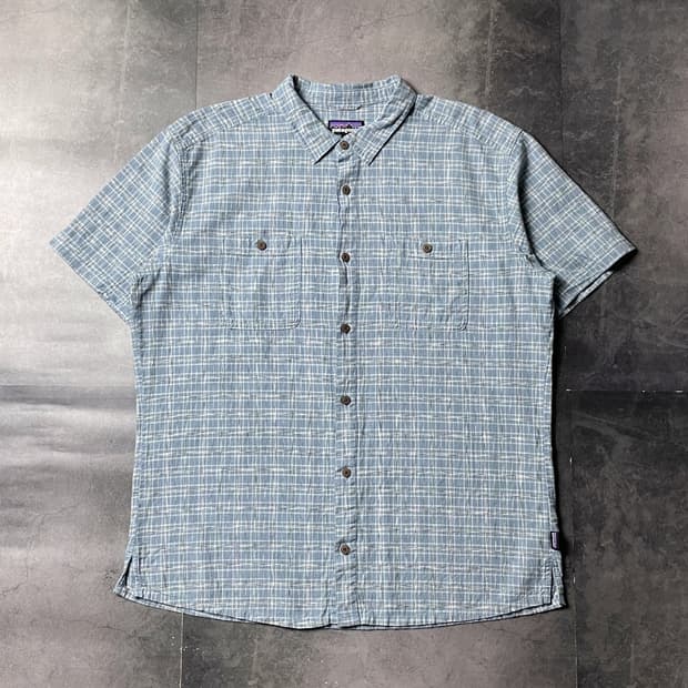 PATAGONIA 파타고니아 블루 체크 포켓 반팔셔츠 A01289