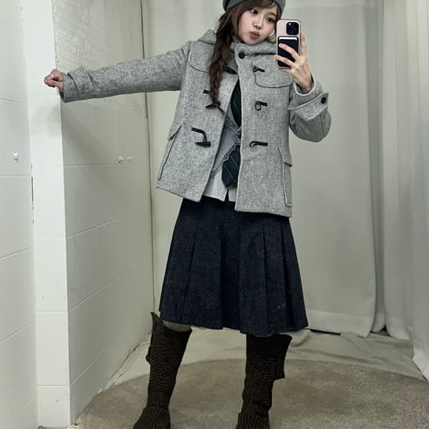 그레이 니혼진 프레피 딱붙 레이스 블레이저 코디세트