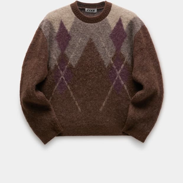 쿠어 헤어리 믹스드 아가일 크루넥 스웨터 (멜란지브라운) 
