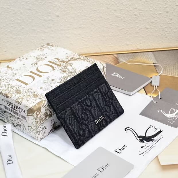 디올 카드 홀더 블랙 디올 오블리크 자카드