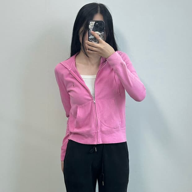 폴로 랄프로렌 자수로고 핑크 후드집업