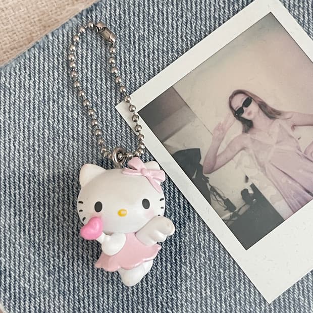 산리오 정품 헬로 키티 유메미루 가챠 키링 천사 엔젤 핑크