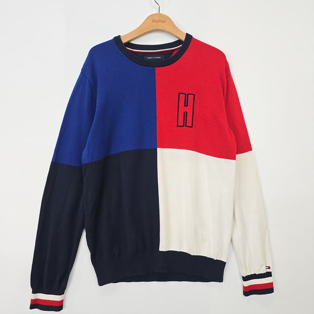 남성 타미힐피거 Tommy Hilfiger 컬러블럭 니트 스웨터 L