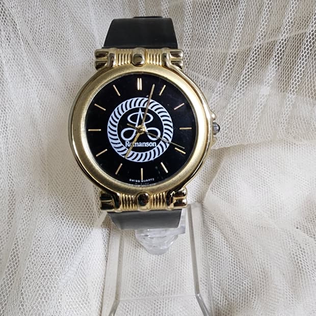 빈티지 로만손 골드 블랙 가죽 시계