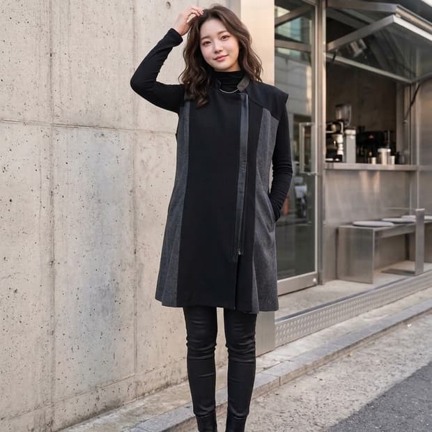 SYSTEM 시스템 배색 울 롱 베스트 조끼