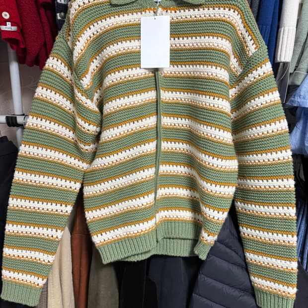stu 스트라이프 가디건 올리브그린 M 새상품팝니다