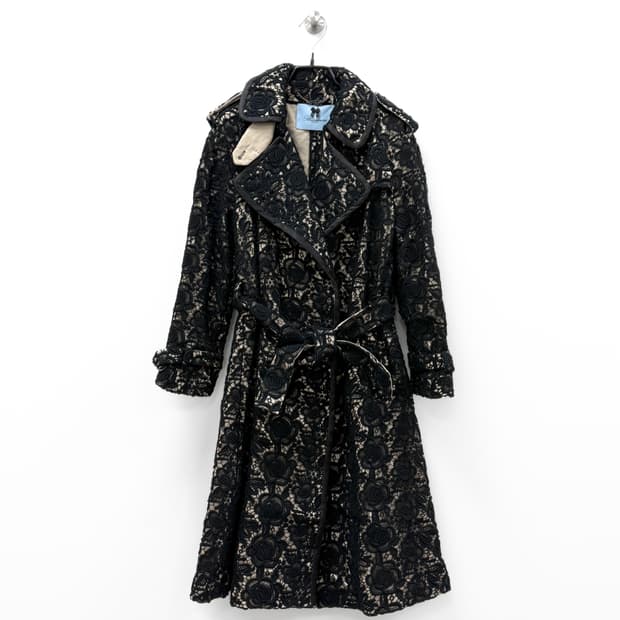 블루마린 로즈 레이스 실크 라이닝 트렌치 코트