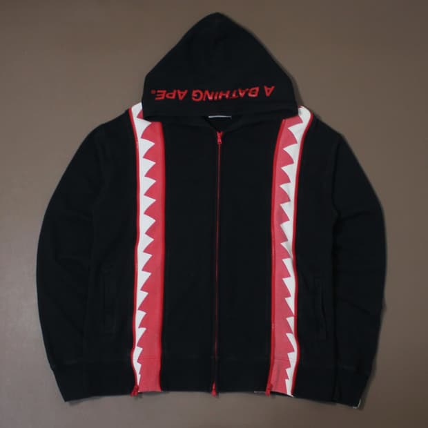 Bape 베이프 더블 샤크 풀집업 후드 블랙 레드
