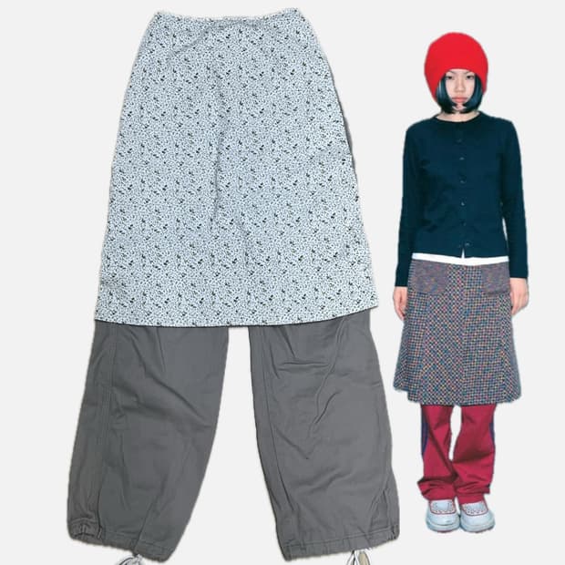 하라주쿠 스커트 카고팬츠 세트