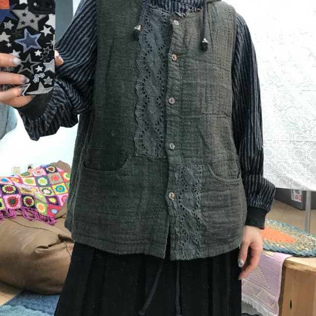 빈티지 여성 레이스 디테일 베스트 자켓 